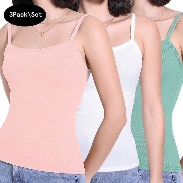 Multi Packs 3pcs Women's Square Neck Sleeveless