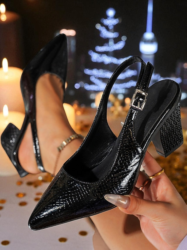Women's Toe - Heel with Pointed Pumps Slingback Block Gold