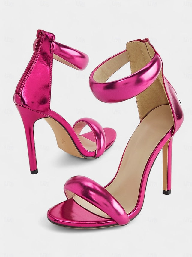 Heels for Women Ankle - Metallic Stiletto Strap Fuchsia