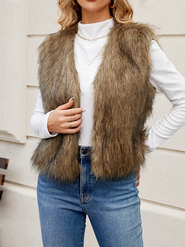 Coat Faux Women's Comfortable Fur Furs Vest Leathers