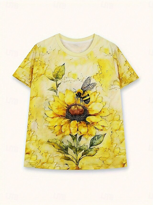 Women's T Shirt Print Floral Graphic Sunflower Vintage