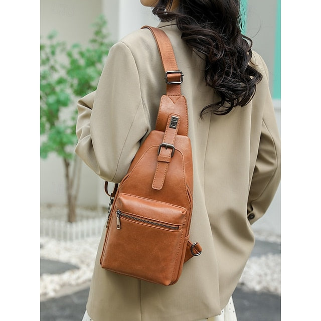 Sac bandoulière en similicuir marron pour femme