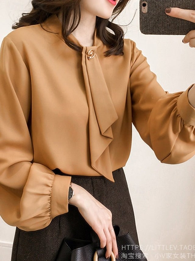 Women's Shirt Blouse Chiffon Tops Ruched Plain Active
