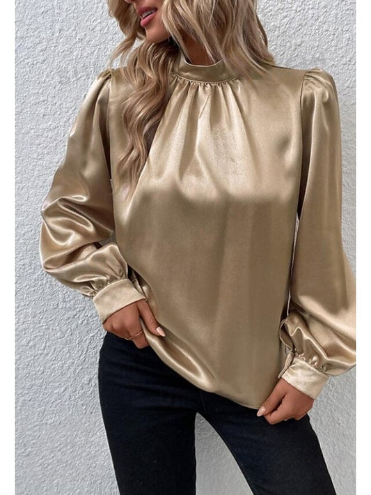 Women's Satin Tee Top Ruched Solid Color Elegant Stylish