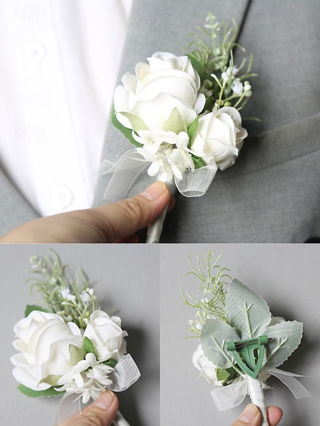 White Set Wrist and Rose Elegant Boutonniere – Corsage