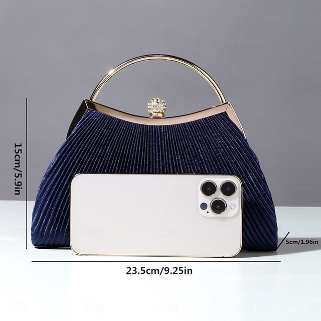Pleated Elegant Blue Clutch Velvet – Women's Evening Navy