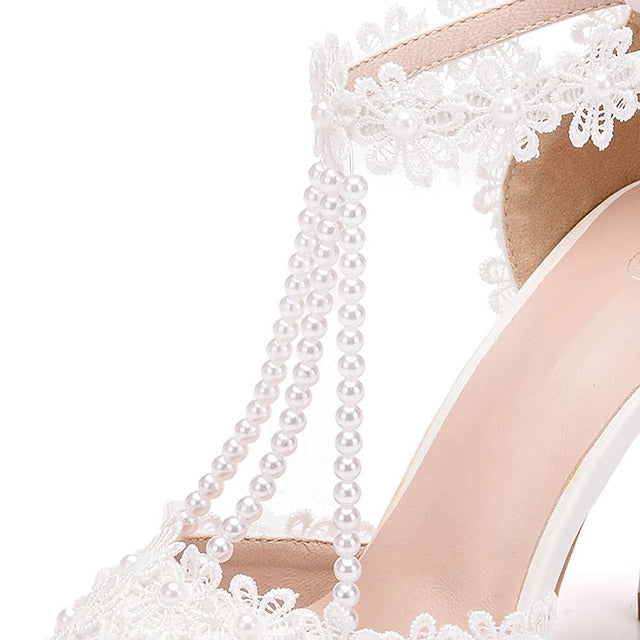 Shoes Heel Lace High Women's Bridal Pointed Wedding