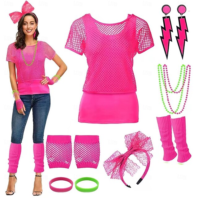 Retro Vintage 1980s Workout Accesories Set Fishnet Shirt Fancy