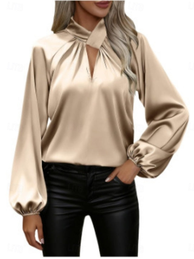 Women's Shirt Satin Shirt Blouse Solid Color Stylish