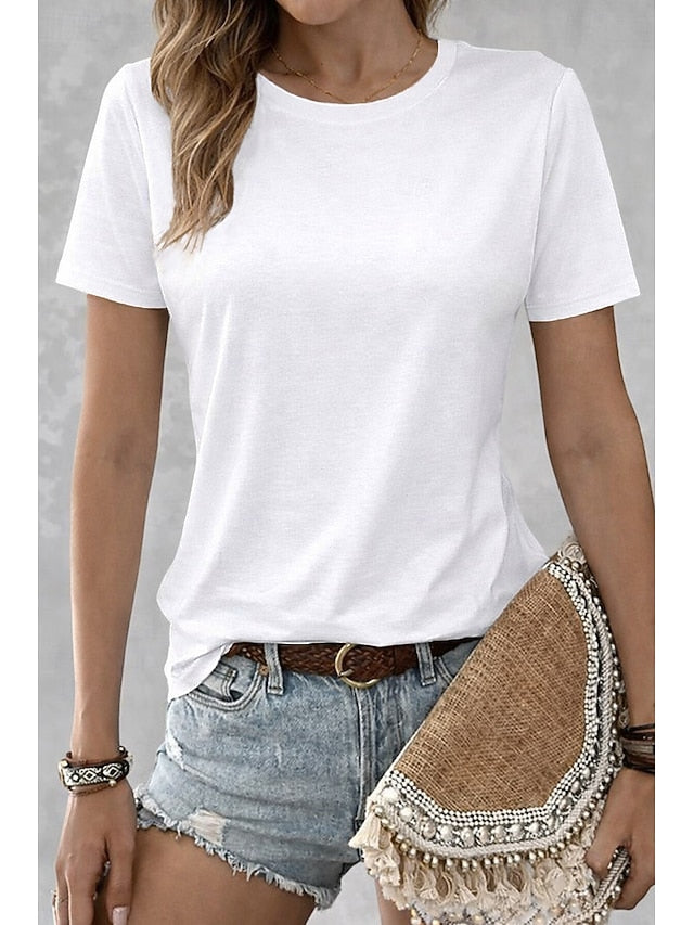 Women's T Shirt 100% Cotton Solid Color Classic Casual