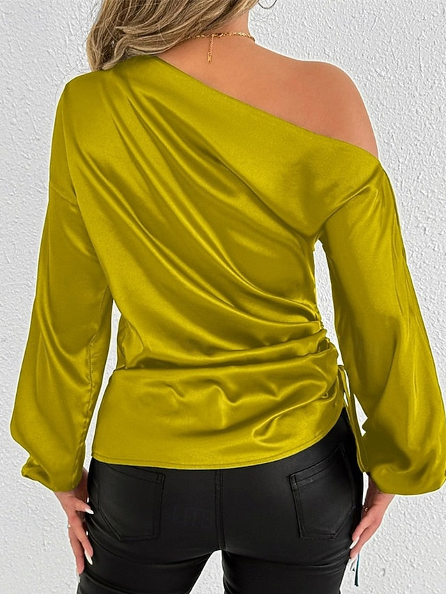 Women's Shirt Elegant Dressy Satin Top Asymmetric Solid