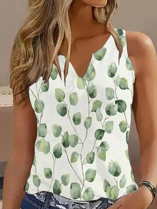 Floral Loose Casual V Neck Tank Top  WW68 - fabuloryshop