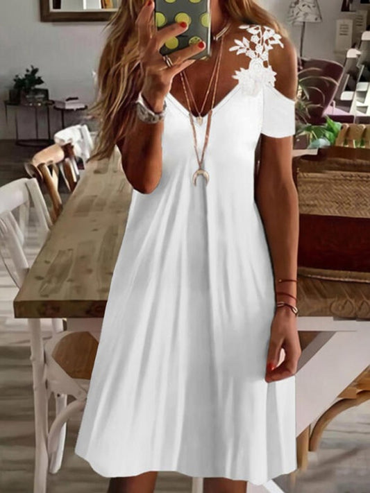 Casual Short Sleeve V Neck Dress  QM76 - fabuloryshop