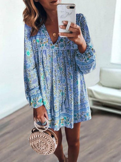 Bohemian long-sleeved dress  WO117 - fabuloryshop