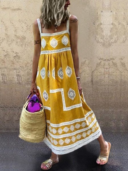 Women Fashion Bohemian Loose Casual Sleeveless Maxi Dress  WO118