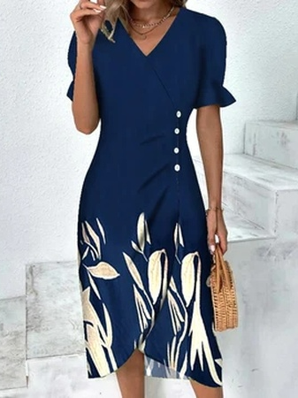 Floral Flounce Sleeve Wrap Hem Dress  QPQ79 - fabuloryshop