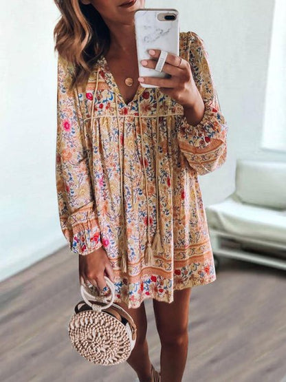 Bohemian long-sleeved dress  WO117 - fabuloryshop