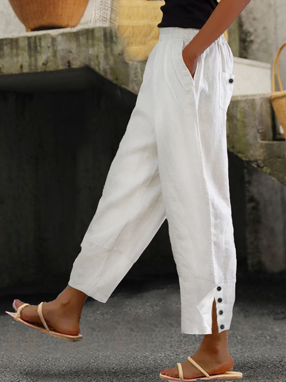 Loose Buttoned Cotton And Linen Linen Pants  QB111 - fabuloryshop