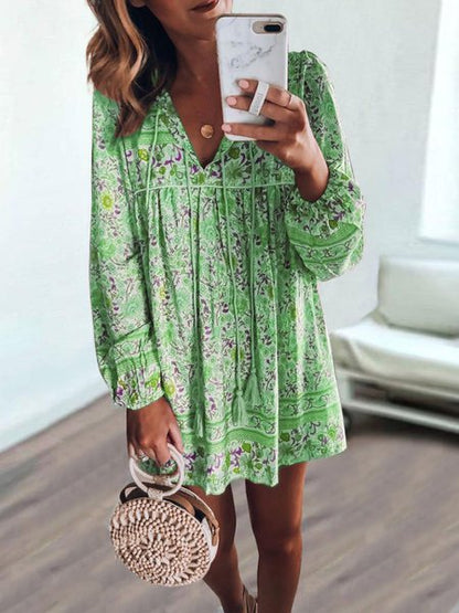 Bohemian long-sleeved dress  WO117 - fabuloryshop