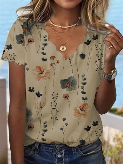 Summer Dessert Shell Neck Floral Design T-Shirt  cc187 - fabuloryshop