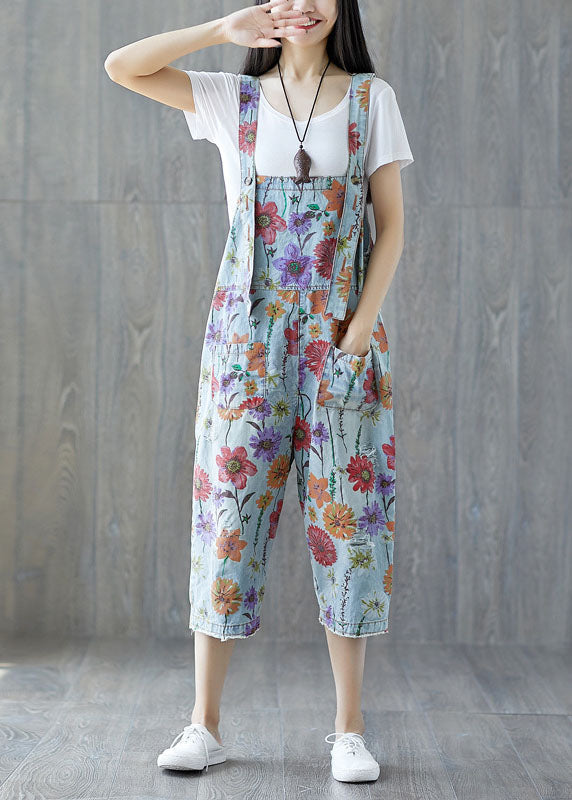 Classy light Blue pockets Floral Denim Jumpsuit LY3965 - fabuloryshop