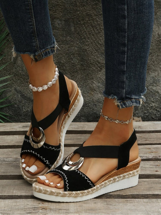 Metal Woven Wedge Platform Roman Sandals  QI84 - fabuloryshop