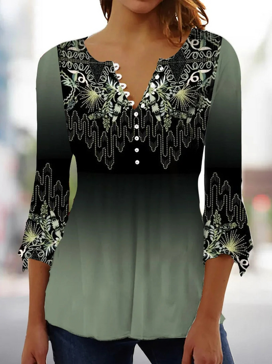 V Neck Floral Casual Shirt  WS114 - fabuloryshop