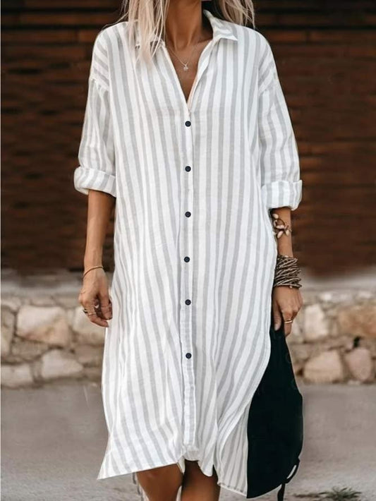 Loose Buckle Striped Casual Dress  WC107 - fabuloryshop