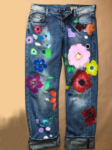 Fashion Denim Floral Casual Jeans  QS91 - fabuloryshop