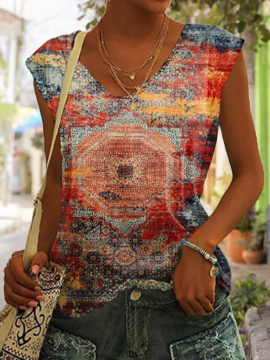 V Neck Casual Loose Ethnic Tank Top  WS86