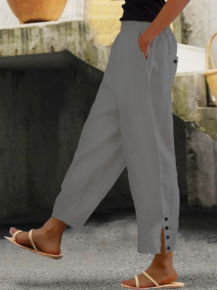 Loose Buttoned Cotton And Linen Linen Pants  QB111 - fabuloryshop