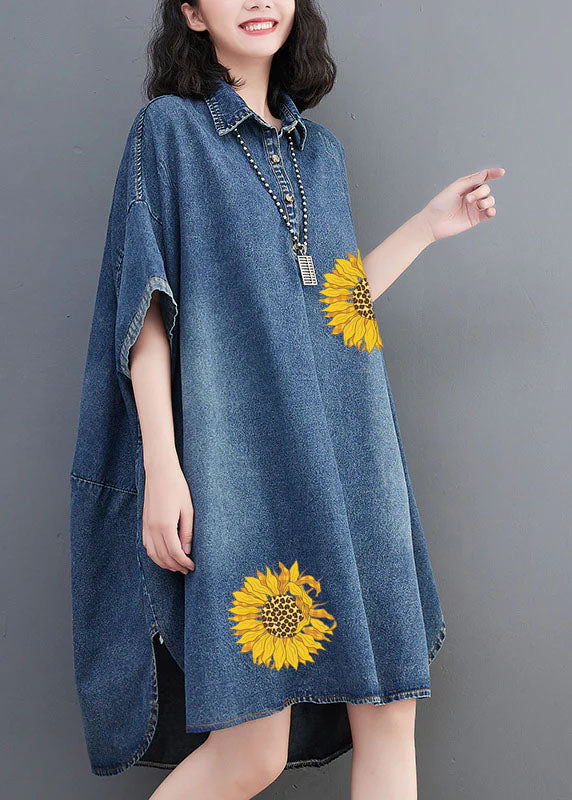 Loose Blue Button Side Open Maxi Denim Dress Summer LY0674 - fabuloryshop
