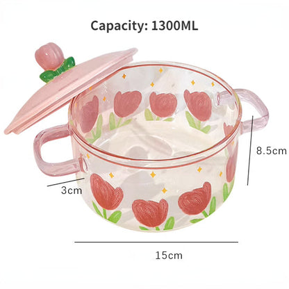 Fresh Tulip Double Ear Glass Noodle Bowl LY4193 - fabuloryshop