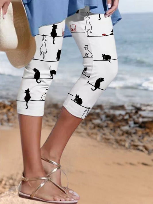 Animal Cats Casual Capris Leggings  QS82 - fabuloryshop