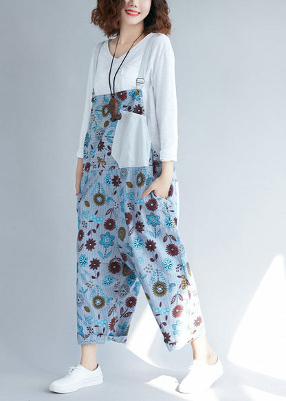 Casual light Grey pockets Patchwork Floral denim Jumpsuits LY3968 - fabuloryshop