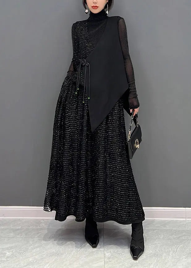 2023 Autumn New Black Fashion Sleeveless Vest And Skirts Two Piece Set Ada Fashion