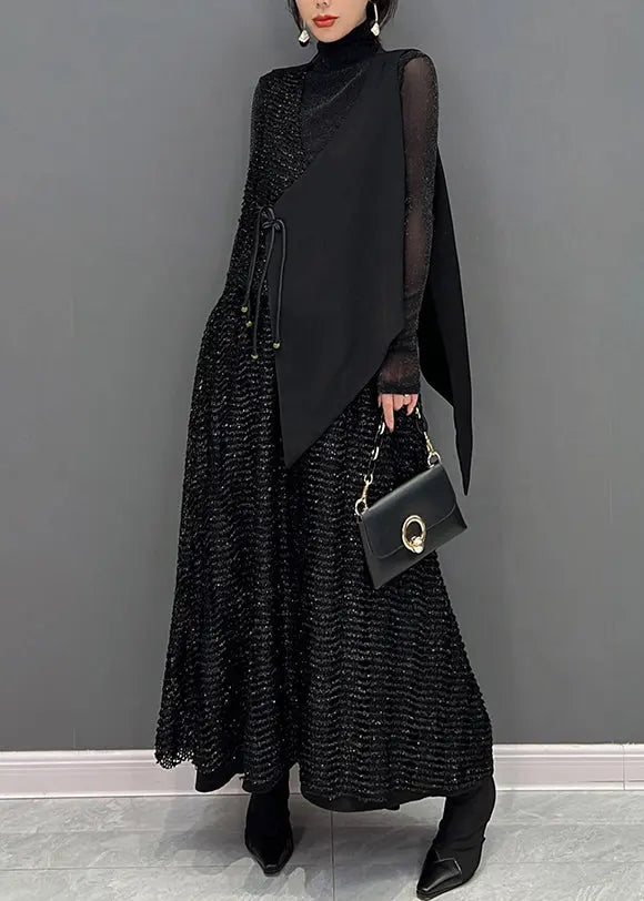 2023 Autumn New Black Fashion Sleeveless Vest And Skirts Two Piece Set Ada Fashion