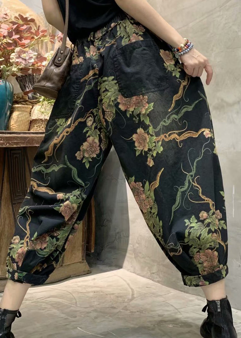 2023 Autumn New Print Elastic Waist Denim Lanterns Pants Ada Fashion