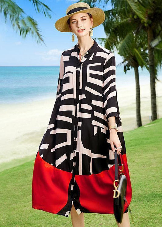 2023 Summer Colorblock Patchwork Print Holiday Dresses Silk Coat LC0221 - fabuloryshop