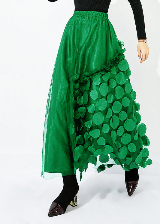 French Green Elastic Waist Patchwork Dot Tulle Vacation Skirts Spring LT0859 - fabuloryshop