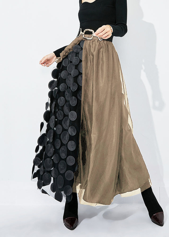 Chic Khaki-Black Dot Ruffled Patchwork Dot Tulle A Line Skirts Summer LY0875 - fabuloryshop