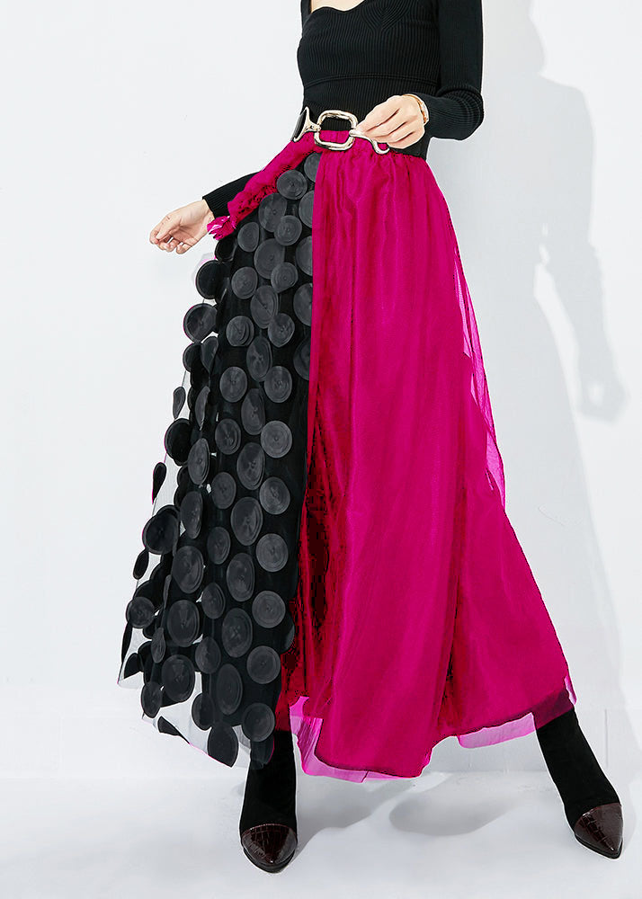 Chic Rose-Black Dot Ruffled Patchwork Dot Tulle A Line Skirts Summer LY0876 - fabuloryshop