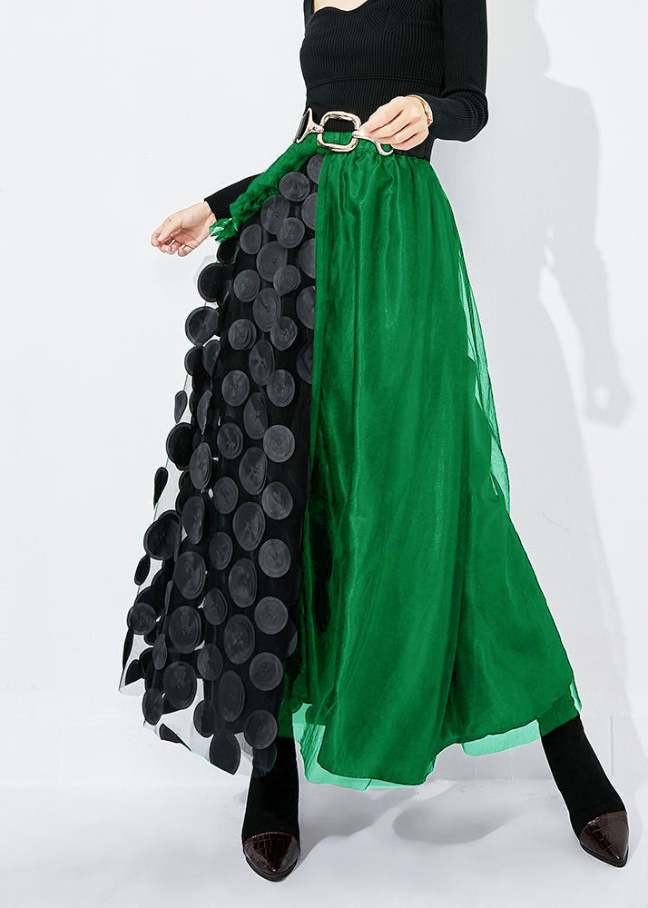 Chic Black-Green Dot Ruffled Patchwork Dot Tulle A Line Skirts  Summer LY0878 - fabuloryshop