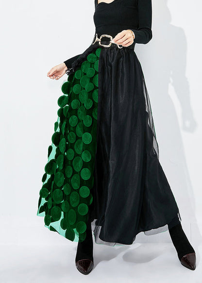 Chic Green-Black Dot Ruffled Patchwork Dot Tulle A Line Skirts Summer LY0813 - fabuloryshop