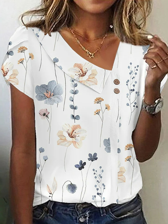 Floral Casual Asymmetrical Loose Shirt  WS80 - fabuloryshop