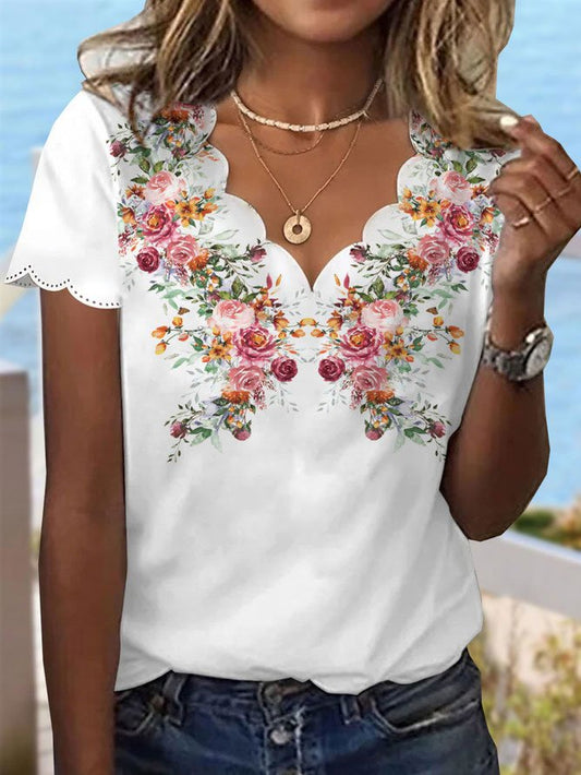 Casual Floral Jersey Lace Collar Shirt  WG63 - fabuloryshop