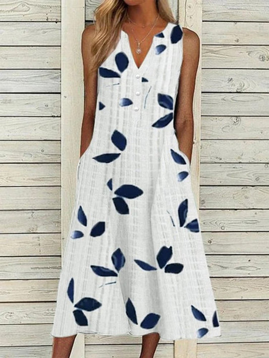 V Neck Floral Casual Midi Dresses   WJ85 - fabuloryshop