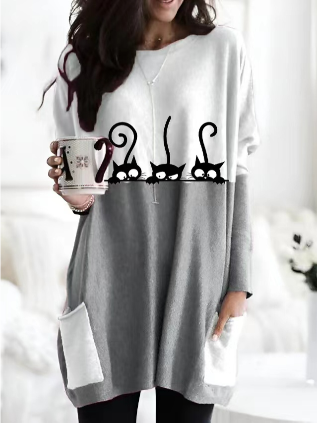 Cat Casual Batwing Sleeve Crew Neck Dress  WJ68 - fabuloryshop