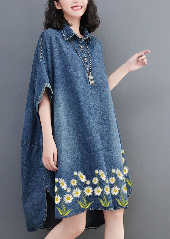 Loose Blue Button Side Open Maxi Denim Dress Summer LY0674