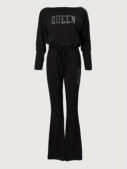 Solid Queen Print Off Shoulder Jumpsuit RE7125 Ada Fashion